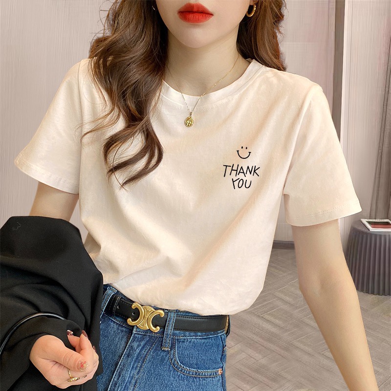 杏色纯棉短袖t恤女宽松遮肉上衣