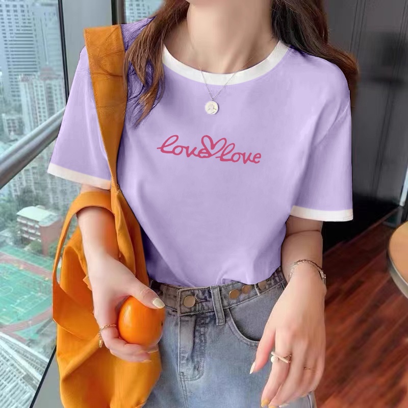夏季新款拼接撞色纯棉短袖t恤女宽松独特小众设计感洋气休闲上衣