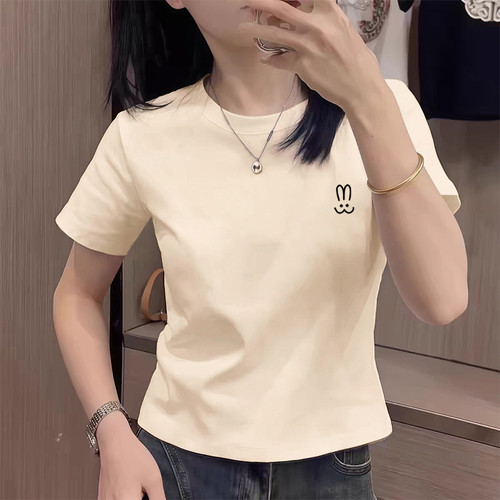 韩版修身纯棉正肩短款上衣小个子女装夏2025新款洋气卡腰短袖T恤