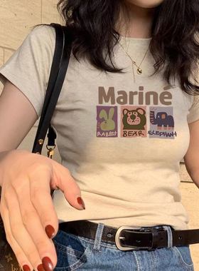 145小个子短款高腰上衣女2025夏季新款爆款花灰色短袖t恤百搭显瘦