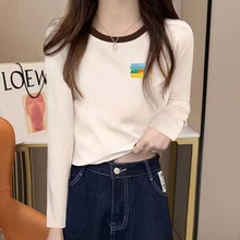 高腰正肩短款长袖t恤女2025春新款纯棉洋气小个子修身上衣打底衫