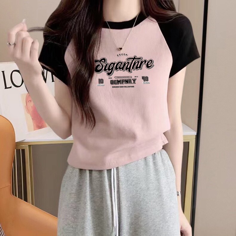 小个子微胖遮肉短款上衣2026新款粉色纯棉短袖t恤女绝美小众别致图片