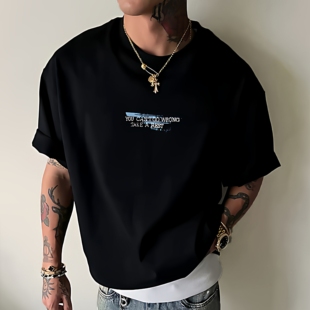 韩系潮牌趣味vibe高街印花短袖T恤男款夏季纯棉黑色上衣半袖2026