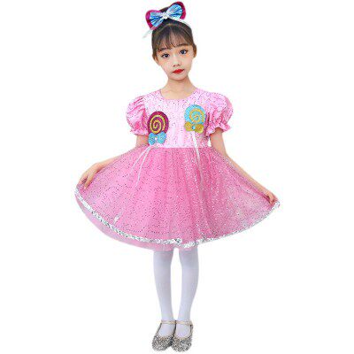 儿童舞蹈蓬蓬亮片纱裙演出服幼儿园男女童粉可爱棒棒糖少儿表演服