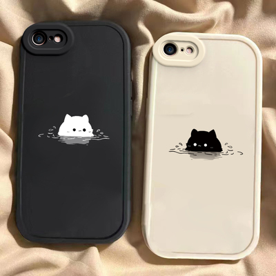 适用于苹果7手机壳苹果8新款iPhone7Plus全包防摔保护套Apple男女款8Plus小众简约可爱泡汤猫咪ins风专用外壳