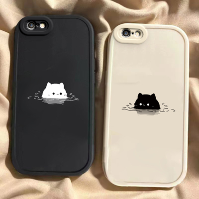 适用于苹果6手机壳苹果6S新款iPhone6sPlus全包防摔保护套Apple男女款6Plus简约可爱泡汤猫咪ins风专用外壳