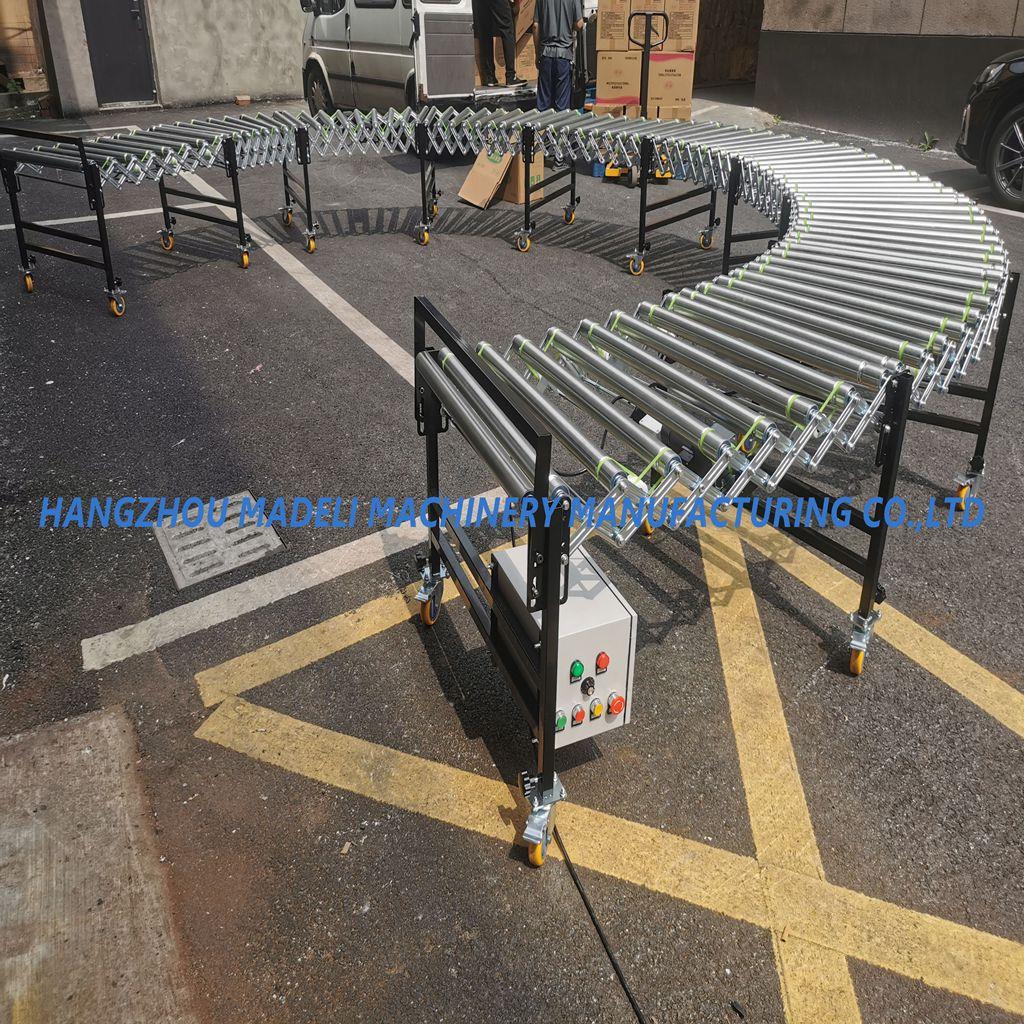 O带式电动滚筒伸缩输送机可移动伸缩机转弯包装流水线有挡边伸缩