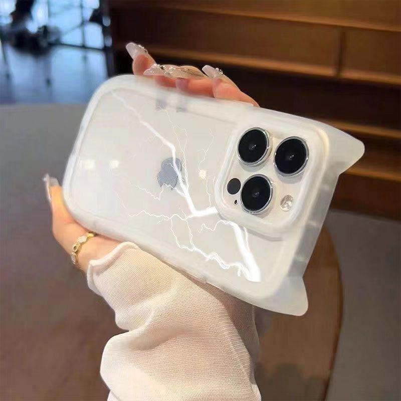 立体猫耳朵闪电适用苹果16promax保护壳iPhone15女新款14网红13个性创意15Pro防摔14pro保护套16女