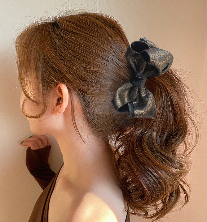 韩国香蕉夹低调闪金双层蝴蝶结质感气质发饰发夹香蕉夹竖夹发饰