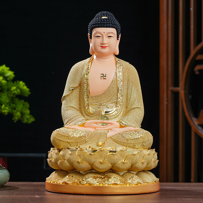 新款沙金三宝佛像居家供奉树脂释迦摩尼药师佛如来佛祖神像摆件