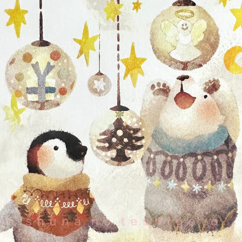 「SHUNA」企鹅宝宝和北极熊宝宝的日常 日本原版插画明信片