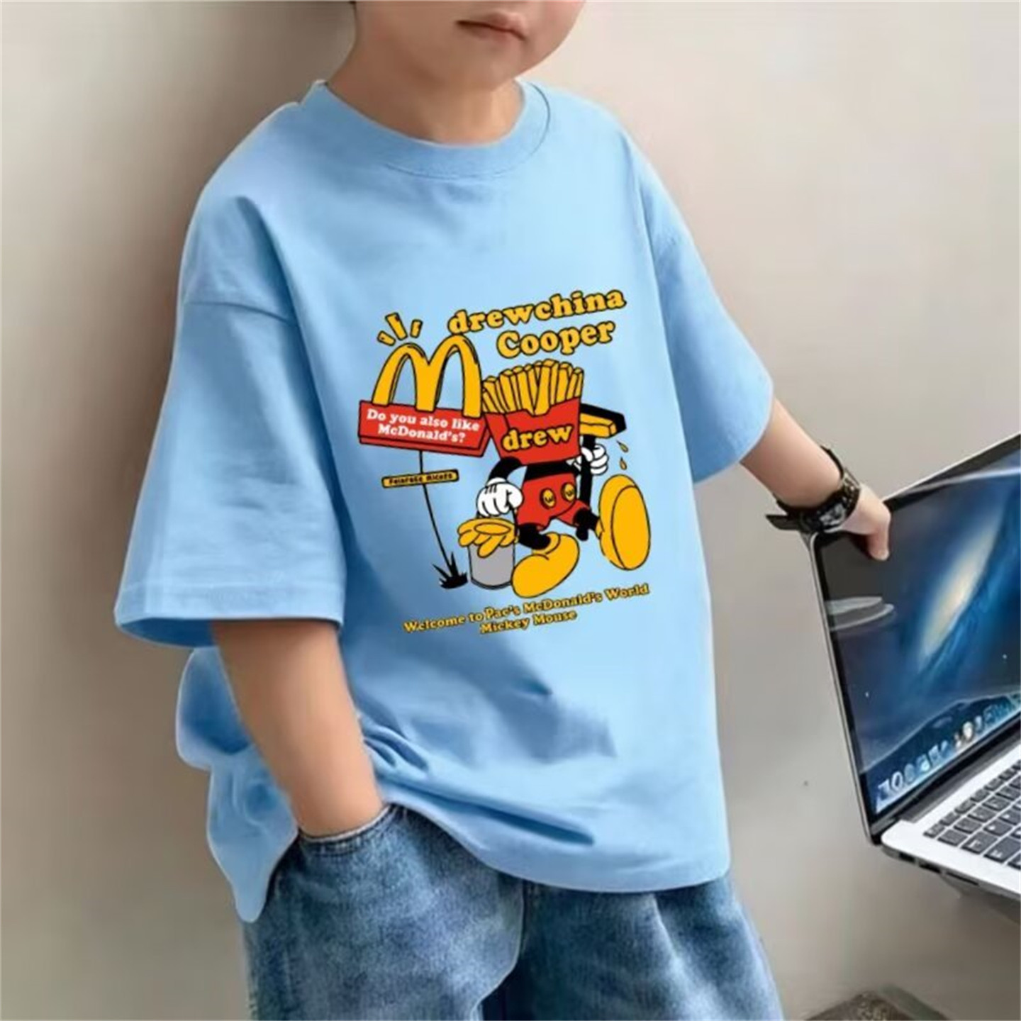 韩版中小儿童纯棉服短袖t恤2026夏季新款男女童宝宝米奇半袖上衣