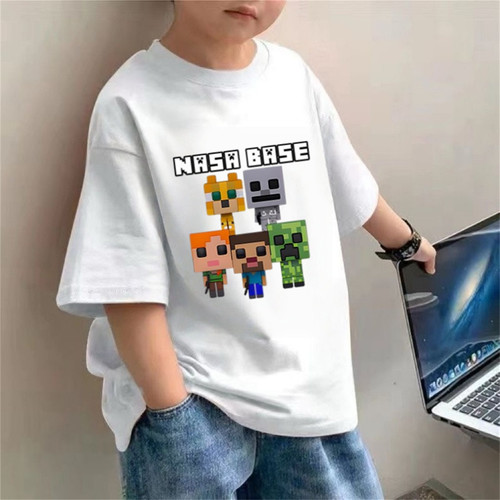 我的世界男童短袖t恤夏季2026新款白色半袖中大童纯棉上衣体恤潮T