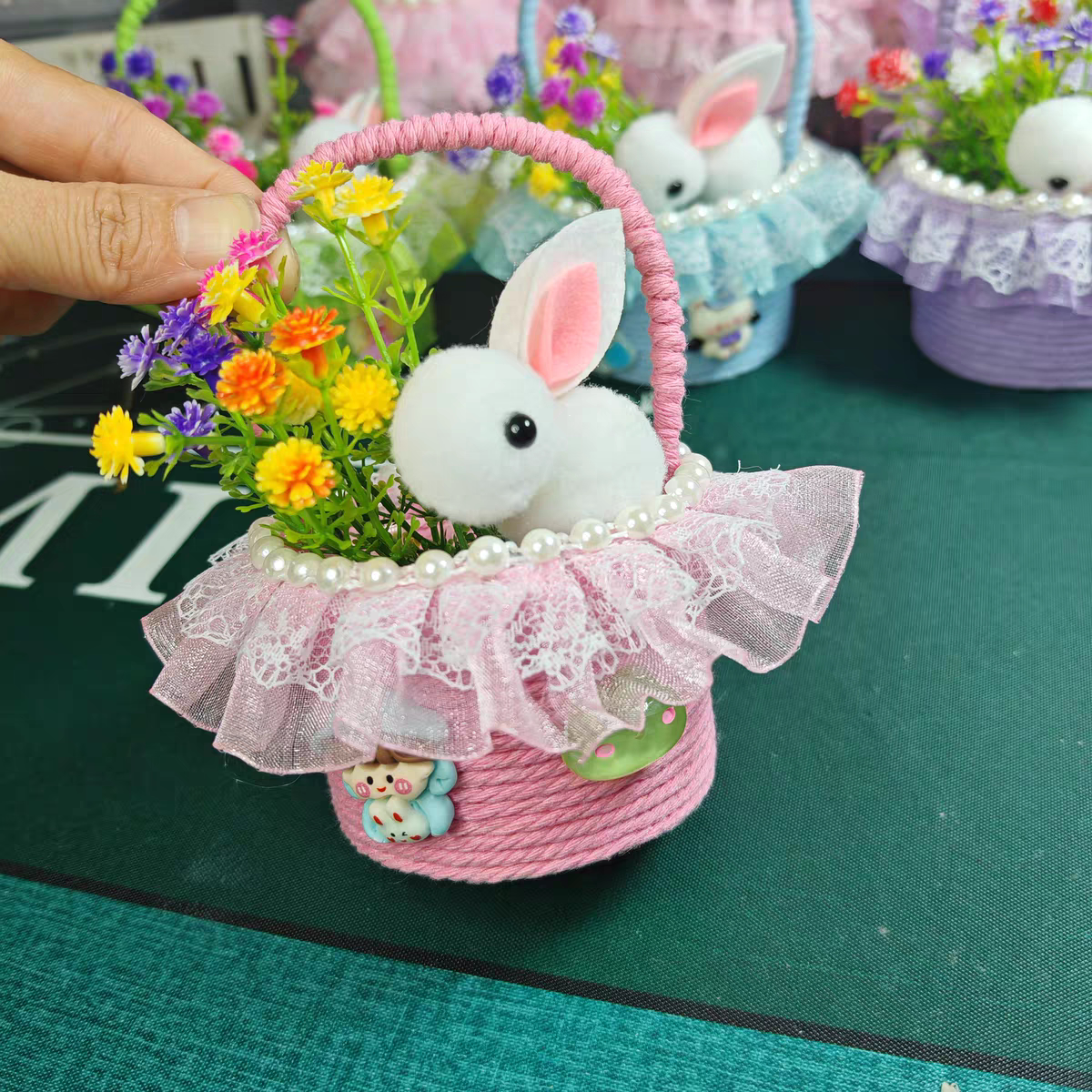 中秋节小花篮小兔子可爱萌小熊猫网红摆件毛绒公仔送女友生日礼物