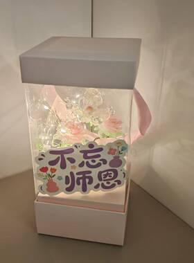 礼物教师节夜光玫瑰迷你盆栽桌面摆件送恩师情人节生日礼物送女友