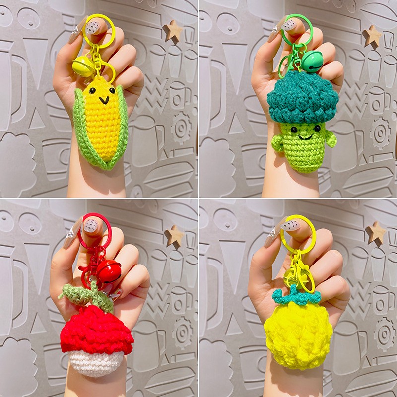 可爱笑脸蔬菜水果手工毛线钩织钥匙扣毛绒编织小挂件公仔创意礼物