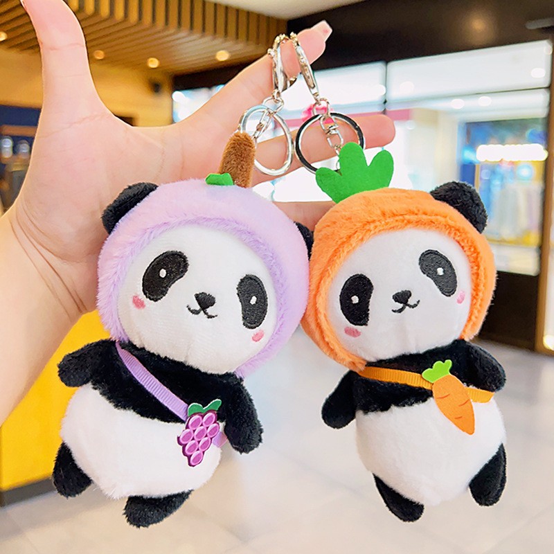 可爱水果熊猫抓娃娃公仔网红毛绒玩具卡通钥匙扣书包挂件礼品