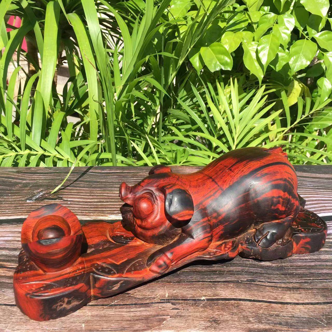 红木雕刻摆件猪老挝大红酸枝生肖福猪红木老料风水木雕交趾黄檀