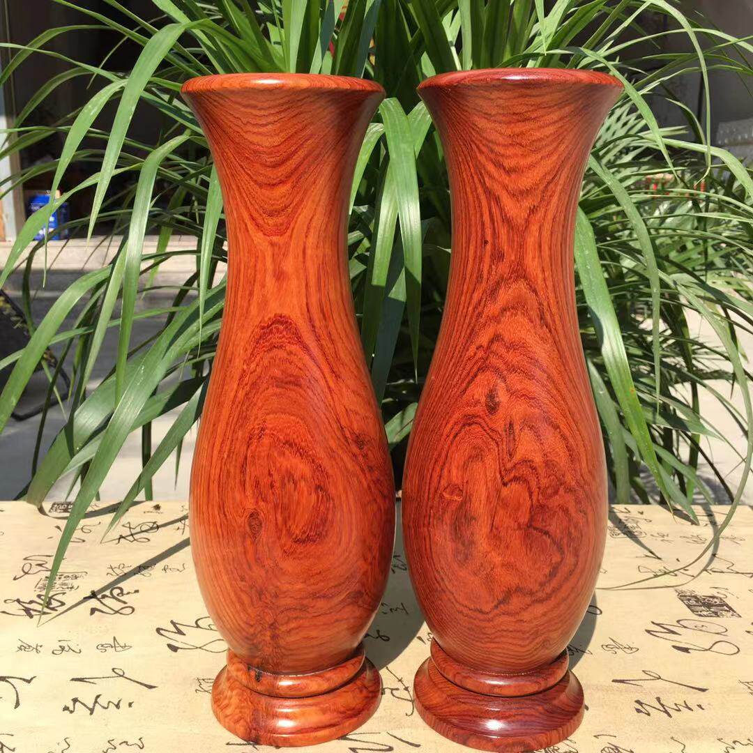 红木花瓶缅甸花梨实木质客厅书桌整木插花瓶实木干花瓶装饰摆件