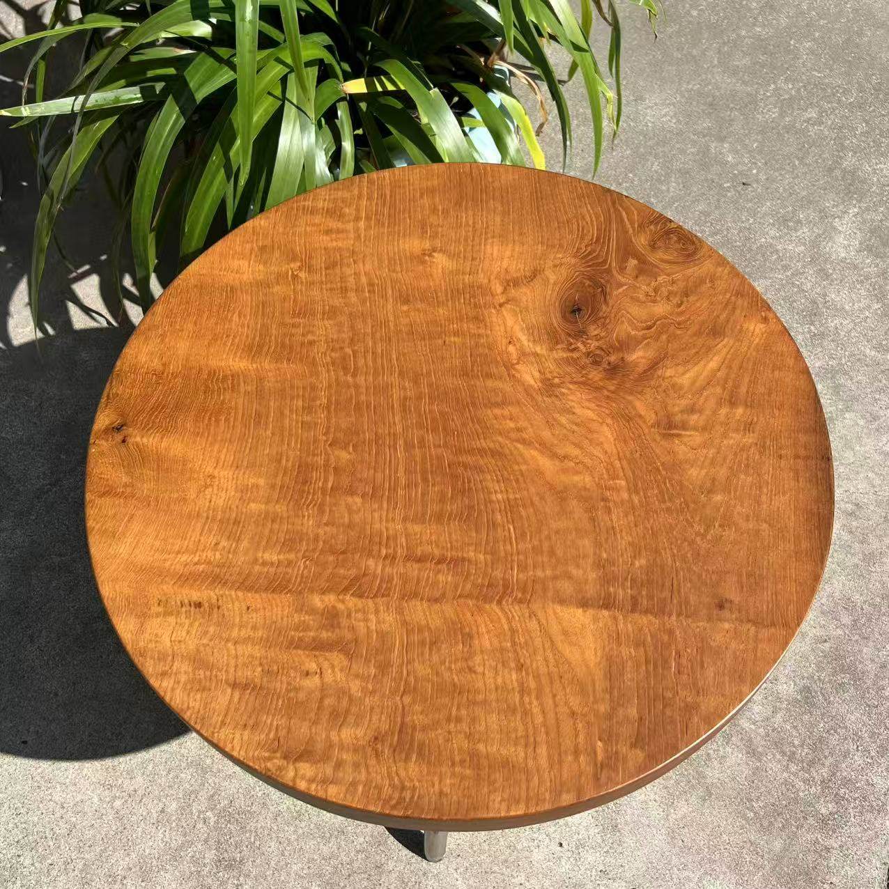 缅甸柚木圆形边几茶桌整木实木圆盘茶几柚木干泡台柚木边几小茶台