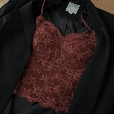 红色内衣加绒蕾丝吊带背心女