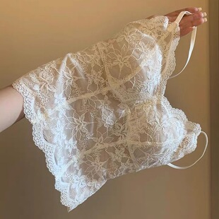 蕾丝花边带胸垫美背内搭背心吊带女磨毛保暖纯欲修身显瘦打底上衣