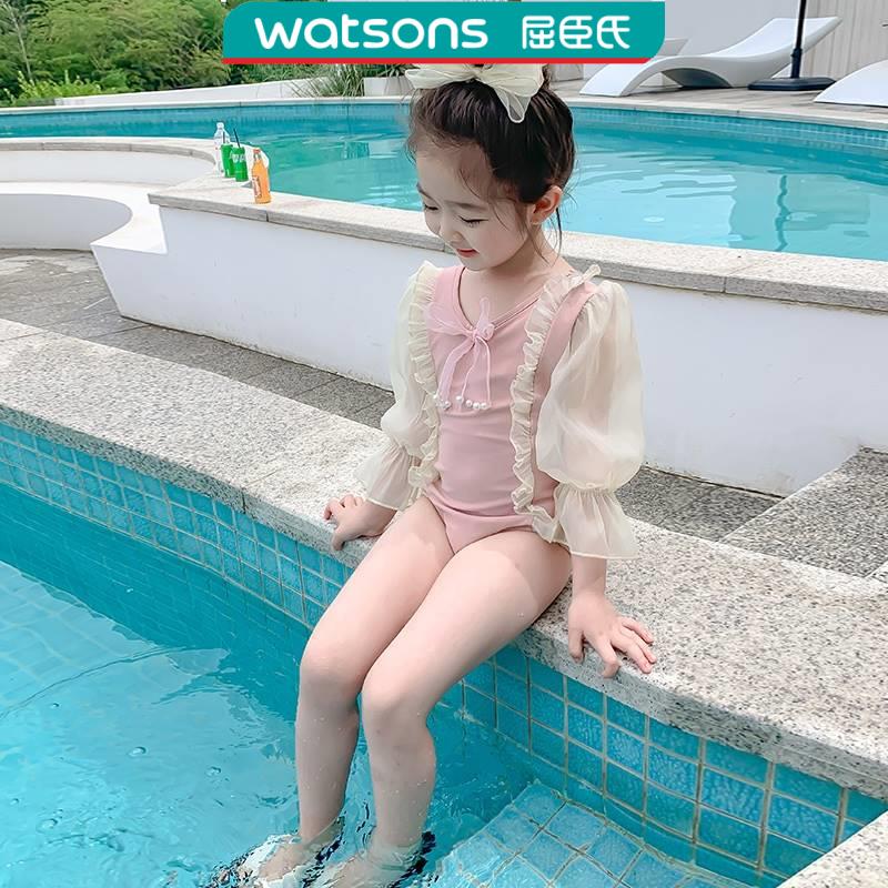 屈臣氏女宝宝泳衣公主儿童泳衣裤连体防晒女童泳装洋气女孩游泳衣