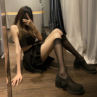 丝袜女士黑色小腿袜中筒袜夏季薄款长筒jk日系过膝天鹅绒袜子批发