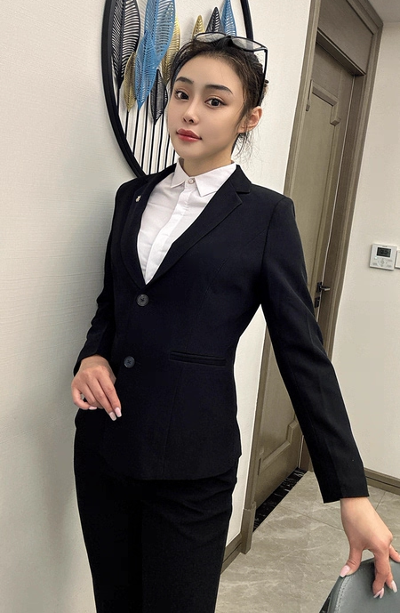 女职业装藏蓝色两扣微弹力西装修身春秋时尚气质正装工装西服郑州