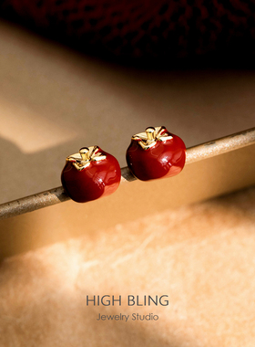 【柿柿如意】新年入百搭复古安可拉红耳饰无耳洞女硅胶耳夹本命年