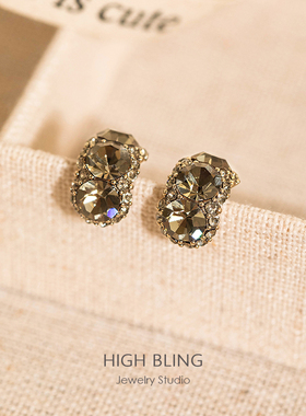 暗夜灰满钻精致优雅个性耳饰无耳洞女蚊香盘耳夹高级感轻奢秋冬