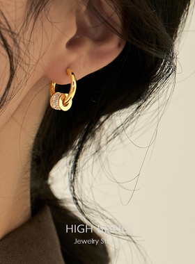 小众设计高级轻奢小蛮腰锆石耳圈耳饰无耳洞女蚊香盘耳夹铜镀真金
