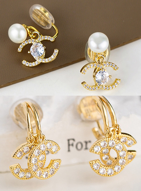 小香风经典高级感锆石淡水珍珠百搭耳饰无耳洞女蚊香盘耳夹轻奢