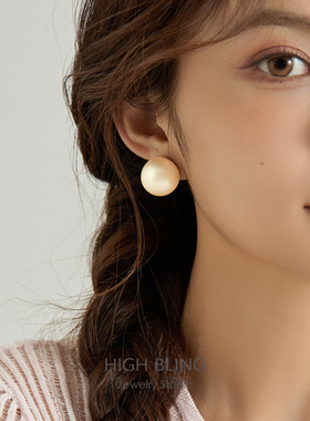 原创泡芙奶油磨砂珍珠复古甜美耳钉饰无耳洞女蚊香盘耳夹度假气质