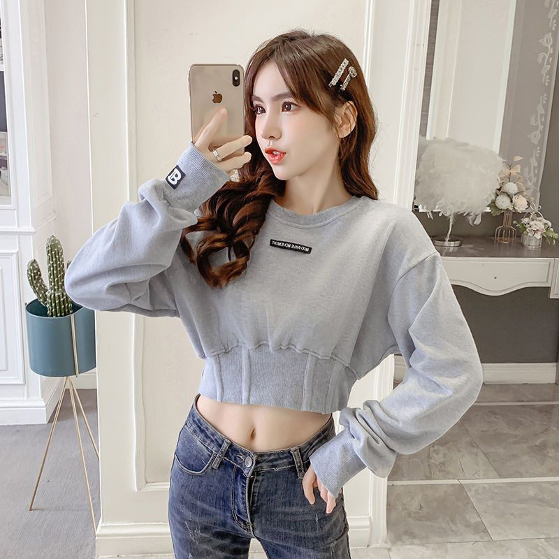 小众设计感短款卫衣 女款2023秋季长袖上衣 收腰甜美风格字母图案