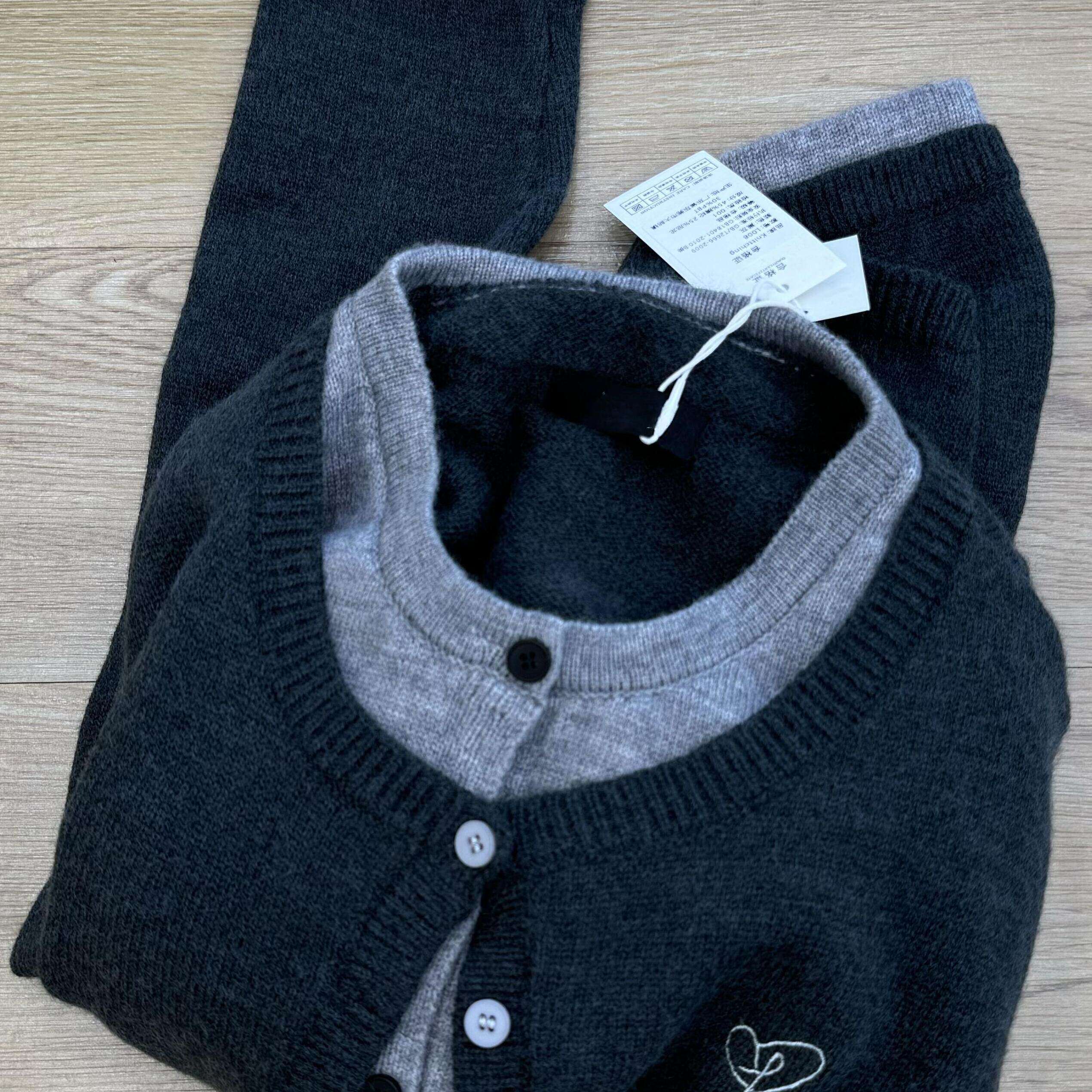 格雷系假两件针织毛衣外套女2025秋冬新款深灰色高级感拼接上衣