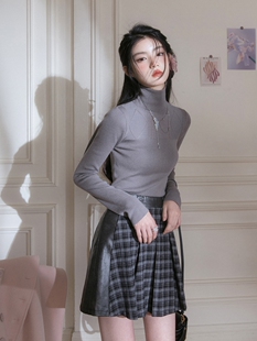 INCO VIBE 高级感冷调底色 杉茶灰 高领镂空毛织打底衫