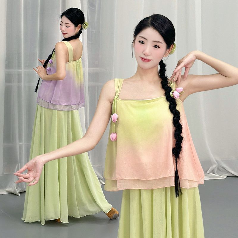 古典舞服装渐变仙气花朵