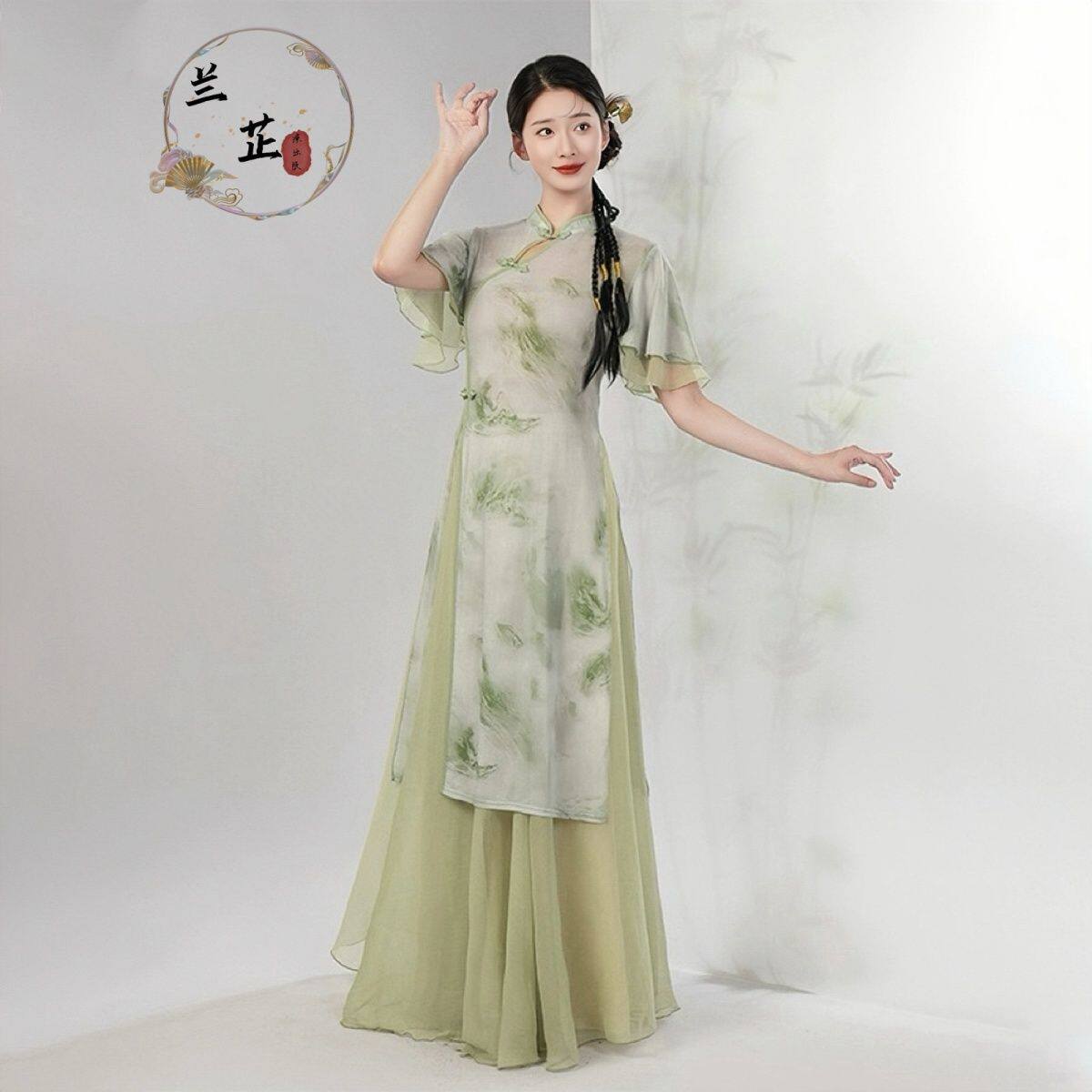 新款旗袍茶艺舞蹈服晕染