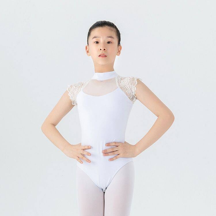 儿童舞蹈蕾丝形体练功女童夏季短袖芭蕾舞连体中国跳舞衣服服装