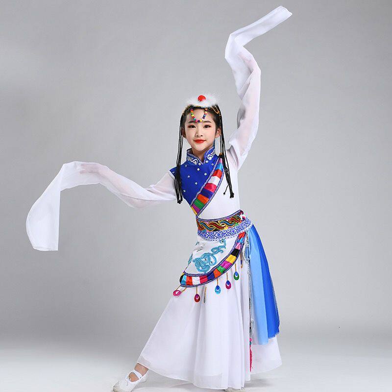 儿童藏族水袖演出服女新