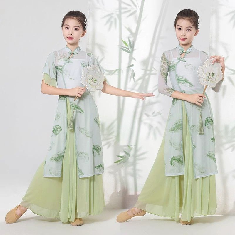 儿童古典舞水墨印花旗袍