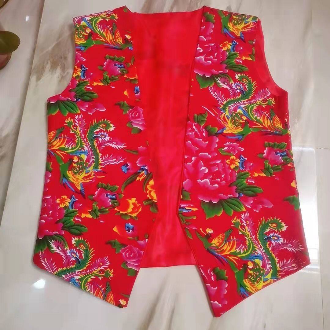 东北大花布马甲吊档裤套