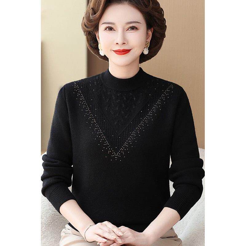 妈妈冬装加绒加厚毛衣半