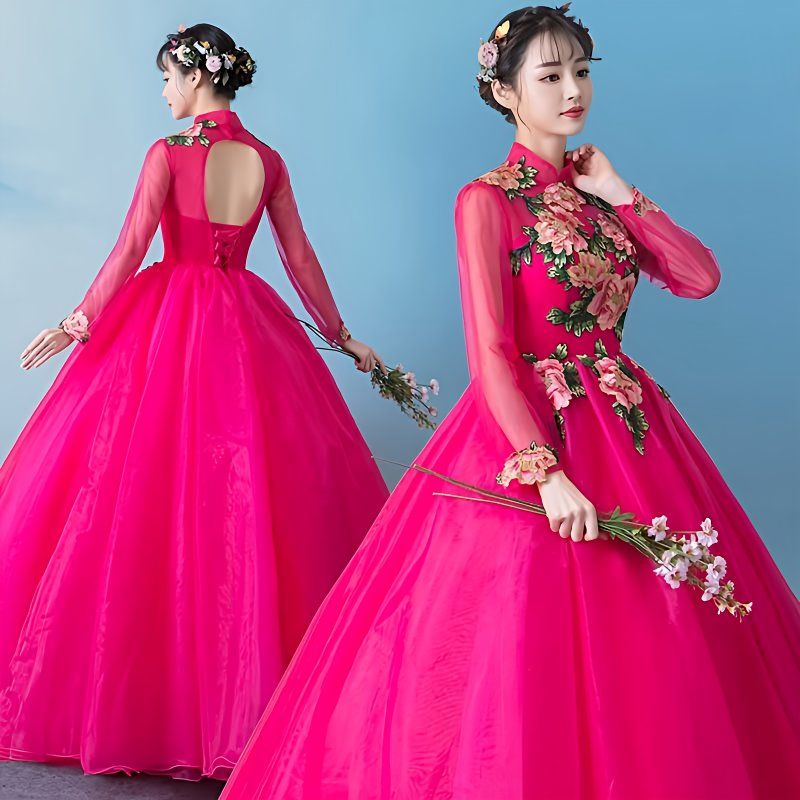 艺考礼服女主持人立领晚