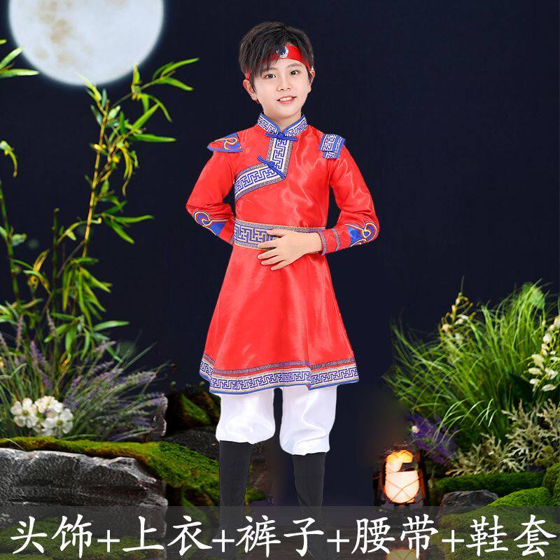 六一新款蒙古族儿童舞蹈演出服女童服装白马筷子蒙古舞亲子表演服