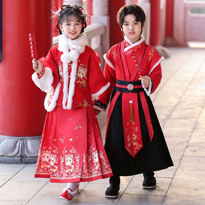 汉服男童冬季套装儿童加