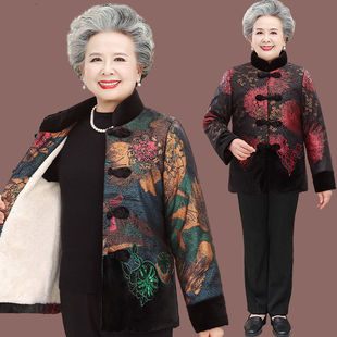 奶奶冬装棉衣套装中老年人妈妈加绒加厚棉袄60-70岁80女外套衣服