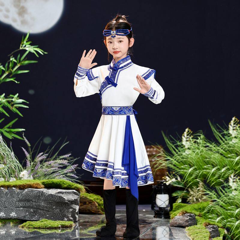 蒙古服族儿童舞蹈蒙族服装女童男童少数民族蒙古族白马筷子舞演出