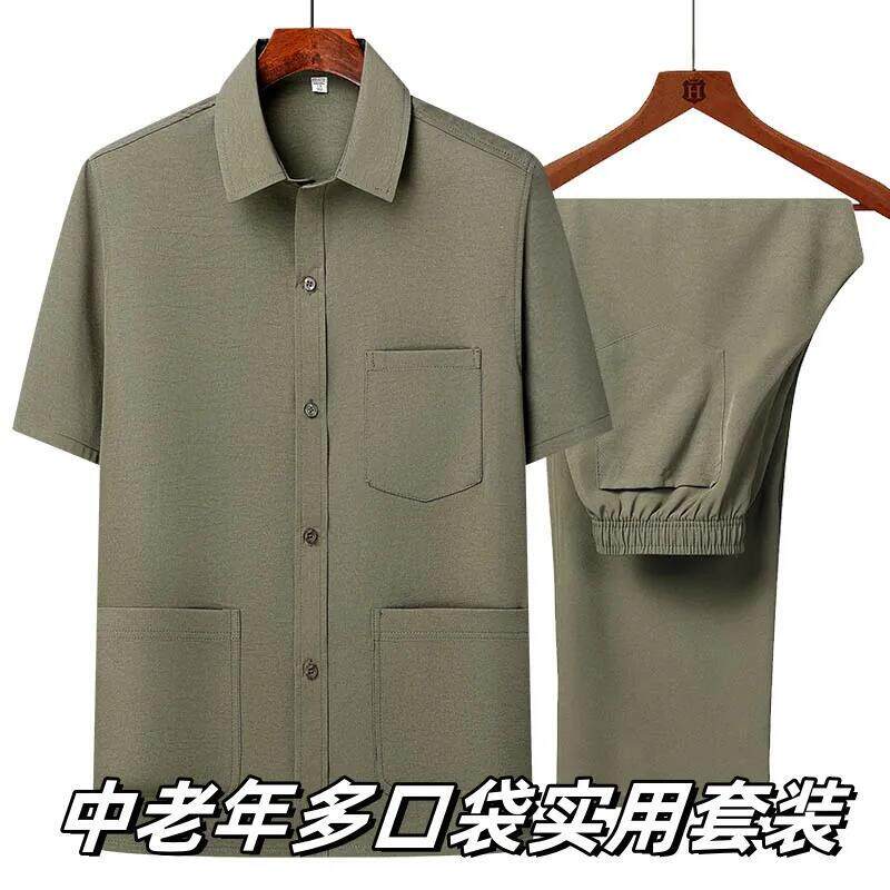 唐装男中老年短袖爸爸冰